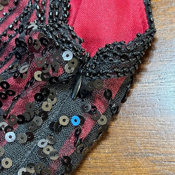 Flapper Dress Gatsby 1920s Fringe Beaded Black Red Party New Year's Themed XL - Picture 8 of 14